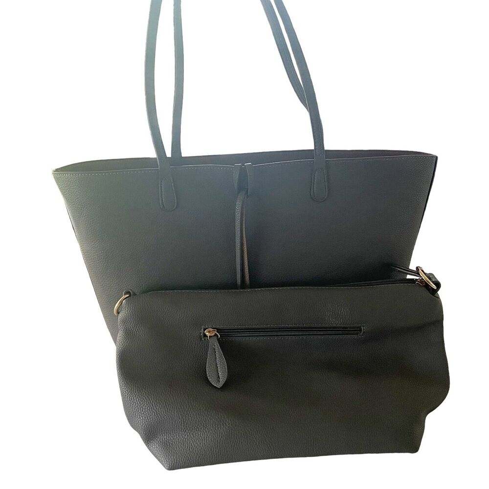 Sondra Roberts, Squared, large faux Gray leather tote handbag‎ Plus Small Bag